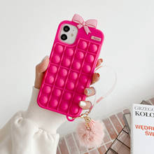 Funda de silicona suave con lazo 3D rosa para iphone, 12 mini, 11 pro max, SE20, 6S, 6, 7, 8 Plus, XS, MAX, XR, X, bonita funda con cuerda para colgar 2024 - compra barato