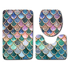 3pcs Fish Scale Bathroom Carpet Set Mermaid Style Colorful Shower Bath Mat Home Decor Anti Slip Toilet Lid Cover Rug Floor Mats 2024 - buy cheap