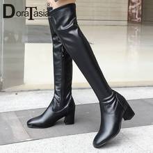 DORATASIA-Botas por encima de la rodilla para mujer, zapatos elegantes y concisos hasta el muslo, tacones gruesos, 34-45 talla grande, 2020 2024 - compra barato