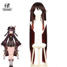 Rolecos-peruca de cosplay genshin hu tao, peruca longa de 100cm, resistente ao calor, com franja e rabo de cavalo 2024 - compre barato