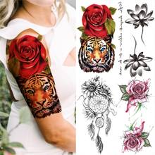 Tatuagem 3d de tigre rosa em aquarela, adesivo temporário com meia manga realista para mulheres e homens, tatuador de lótus com apanhador de sonhos 2024 - compre barato