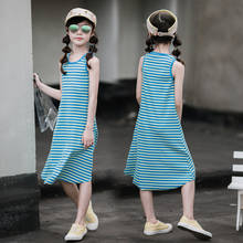 Vestido 2020 verão meninas vestidos casuais crianças listras azuis colete vestidos para meninas adolescentes puro algodão sem mangas para 4-16 2024 - compre barato