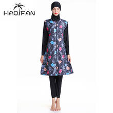 HAOFAN Women Muslim Swimwear Floral Long Print Full Cover Swimsuit Hijab Islamic Burkinis Beachwear Swimming Bathing Suit 3XL 2024 - buy cheap