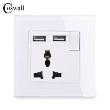 Coswall-Panel de cristal de 13A, enchufe Universal conmutado con 2 puertos de carga USB, serie DC 5V 2.1A C1, negro, blanco, dorado, gris 2024 - compra barato