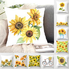 Vintage Style sunflower Cushion Cover 45*45 Yellow Decorative Cushion for Sofa Home Decoration Cotton Linen Pillow Case 2024 - buy cheap