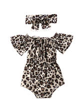 2Pcs Newborn Baby Girl Leopard Ruffles Sleeve Bodysuits Jumpsuit Headband Clothes Set 2024 - buy cheap