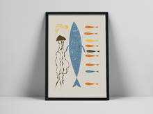 Nautical Wall Art, Fish and Jelyfish Poster, Navy Blue Sea Art Print, Abstract Blue Fish, Contemporary Wall Art 2024 - buy cheap