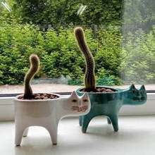Macetas de cerámica con forma de gato para jardín, macetas de flores suculentas, contenedor de plantas, adornos de animales de dibujos animados de escritorio, 15x9 Cm 2024 - compra barato