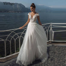 Verngo Boho Beach Wedding Dress 2021 A Line Short Sleeves Lace Applique Tulle Bridal Gowns Vintage Robe de mariee 2024 - buy cheap