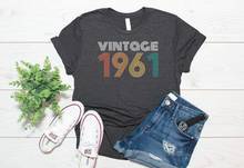 60th presente de aniversário vintage 1961 camiseta streetwear feminino plus size algodão senhora roupas moda o pescoço manga curta t topo 2024 - compre barato