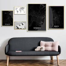 Mapa de Sídney de la famosa ciudad de Australia, impresiones de arte de pared, pintura en lienzo blanco y negro, imágenes, carteles, impresión para decoración del hogar de la sala de estar 2024 - compra barato