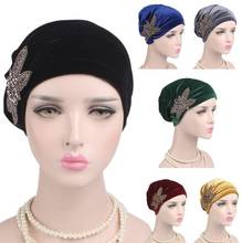 Gorro de turbante muçulmano de veludo feminino chapéu de quimio câncer boné senhoras muçulmano interior caps perda de cabelo chapéus islâmicos moda árabe 2024 - compre barato