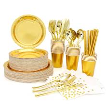 Party Paper Plates and Napkins Party Supplies Sets for 25 Guests Gold Party Disposable Dinnerware Set For Celebration 2024 - buy cheap