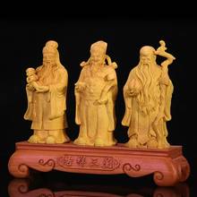 Boxwood Home Buddha Statue 20cm Fu Lu Shou Three-star Wood Carving Ornaments Birthday Gifts Retirement Gift Chinese New Year 2024 - buy cheap