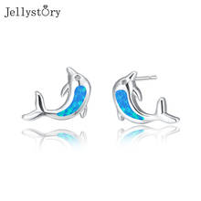 Jellystory-pendientes de plata de ley 925 con forma de delfín para mujer y niña, aretes pequeños con diseño de ópalo, color blanco y azul, regalo para novia 2024 - compra barato