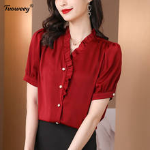 Plus size vermelho v pescoço blusas femininas camisas estilo verão topos novo escritório ol blusa solta camisa de manga curta blusas 2024 - compre barato
