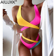 Conjunto de biquíni sensual com faixa cruzada, roupa de banho feminina colorida, tanga de verão com 2 peças, 2021 2024 - compre barato