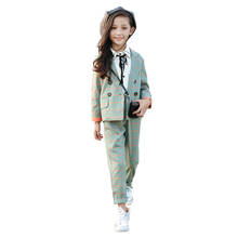 Girls Spring Autumn Suit Set New Fashion Children Plaid Blazer Pants 2pcs Clothing Sets Kids Party Performance Host Costume 2024 - buy cheap