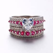 Fashion Heart Rings Set Elegant White/Rose Red Crystal Rhinestones Rings For Women Jewelry Bridal Wedding Engagement Gift 2024 - buy cheap