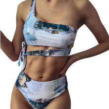 Bikini Bandeau deportivo con estampado para mujer, traje de baño Sexy de cintura alta, ropa de playa, 2021 2024 - compra barato