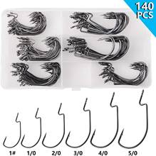 140pcs 3X Strong Offset Worm Hooks Wide Gap Bass Hooks Soft Bait Jig Fish Hooks For Bass Trout 5 Size 2024 - buy cheap