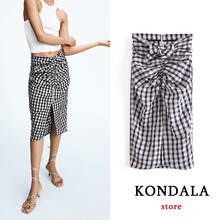 Kondala saia estampada vintage, plissada, frente feminina, cintura alta, elegante, midi, moda 2021 2024 - compre barato