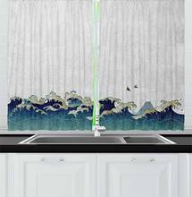 Cortinas de ventana de olas oceánicas japonesas, decoración del hogar, cortinas de cocina para dormitorio, sala de estar 2024 - compra barato