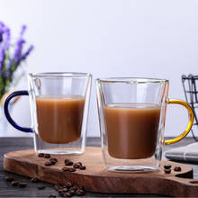 Двухслойная кофейная чашка с цветной ручкой теплоизоляция двухслойная стеклянная чашка чайная чашка креативный подарок напиток молоко 2024 - купить недорого