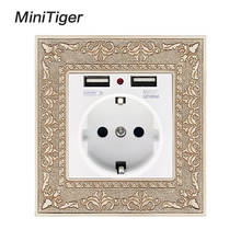 Minitiger Zinc Alloy High End Retro Panel 16A White EU Standard Power Wall Socket With Dual USB Charging Port Embossed Panel 2024 - buy cheap