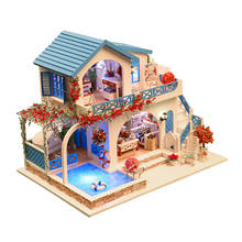 1:24 Scale DIY Dollhouse Miniature Wooden Dolls House Kit Outdoor Pool Villa 2024 - buy cheap