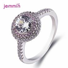 Classic Luxury 925 Sterling Silver Ring Geometric Round Wedding Cubic Zircon Rings Engagement For Women Shine Shimmer Jewelry 2024 - buy cheap