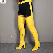Original Intention Super Fashion Pants Boots Woman Over Knee High Boots Yellow Pointed Toe Chunky Heels Shoes Female Winter 4-15 2024 - buy cheap