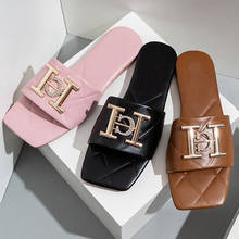 Bailamos Summer New Brand Women Slippers Fashion Metal Buckle Decoration Flat Heel Peep Toe Sandal Elegant Beach Outdoor Slides 2024 - buy cheap