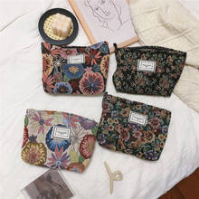 Flowers Fashion Women's Makeup Bag Jacquard Travel Cotton Toiletry Cosmetic Storage Clutch Canvas Large Capacity Zipper Handbags 2024 - buy cheap