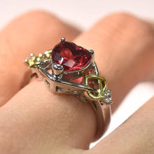 Роскошное красное каменное кольцо для помолвки с сердцем винтажное серебряное и Золотое заполненное обручальное кольцо для женщин модное ювелирное изделие 2024 - купить недорого