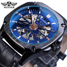 Winner Casual Mechanical Watch Men Blue Skeleton Automatic Luminous Hand Leather Band Clock Man Sport Fashion Wristwatch Relogio 2024 - buy cheap