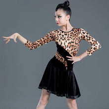 New Children Girls Latin Dance Dress Open Back Middle Sleeve Leopard Stripes Standard Ballroom Performance Tango Salsa Dresses 2024 - buy cheap