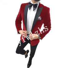 Blazer padrinho de velvelve bonito com lapela, smoking para homens ternos casamento/formatura blazer padrinho (jaqueta + calça + gravata) b 2024 - compre barato