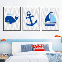 Pintura en lienzo de ballena de navegación azul marino, pósteres bonitos e estampados para guardería, decoración de habitación de bebé, cuadros de estilo nórdico en la pared 2024 - compra barato