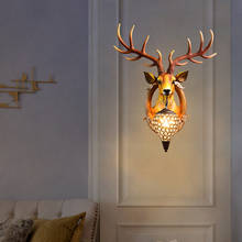 American Retro Antlers Wall Lamp Indoor Decor Resin Deer Head Corridor Aisle Background Wall Sconce Lamp Bedroom Bedside Light 2024 - buy cheap