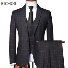 Plus Size 6XL Formal Business Costume Homme Plaids Suit Three Piece Slim Fit Mens Wedding Suit For Groom Tuxedo Man 2024 - buy cheap