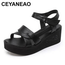 CEYANEAOSummer fashion genuine leather sandals woman thick bottom breathable soft bottom high heels platform shoes 2024 - buy cheap