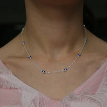 Настоящее ювелирное изделие из стерлингового серебра 925 пробы, ожерелье с подвеской из голубой эмали и сглаза для девушек и женщин 2024 - купить недорого