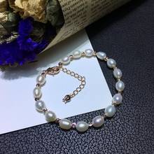 Pulseira de pérolas de água doce natural, joias finas para garotas de 6-7mm, presente para mulheres 2024 - compre barato