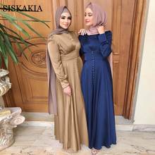 Женское платье Siskakia, сатиновый хиджаб, новый Рамадан, ИД Мубарак, однотонное, приталенное, мусульманская одежда, 2021 2024 - купить недорого