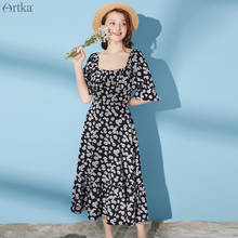 ARTKA-vestido con estampado Floral de la serie de margaritas para mujer, ropa de gasa con volantes y cuello cuadrado, Estilo Vintage francés, LA21305X, 2020 2024 - compra barato