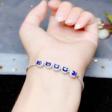 fashion blue sapphire gemstone bracelet for women silver fine jewelry  certified natural gem classic blue color 925 silver gift 2024 - buy cheap