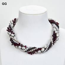 GuaiGuai joyería 17 "5 hebras collar gris perla de arroz perla redonda granate 2024 - compra barato