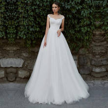 Uma linha vestido de casamento 2021 appliqued laço vestido de noiva tule ilusão pescoço vestidos de casamento branco/marfim romântico boho até o chão 2024 - compre barato