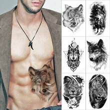 Черный лес Волк Луна Временные татуировки стикер для мужчин женщин лев тигр лиса Водонепроницаемая поддельная хна череп животное боди-арт тату 2024 - купить недорого